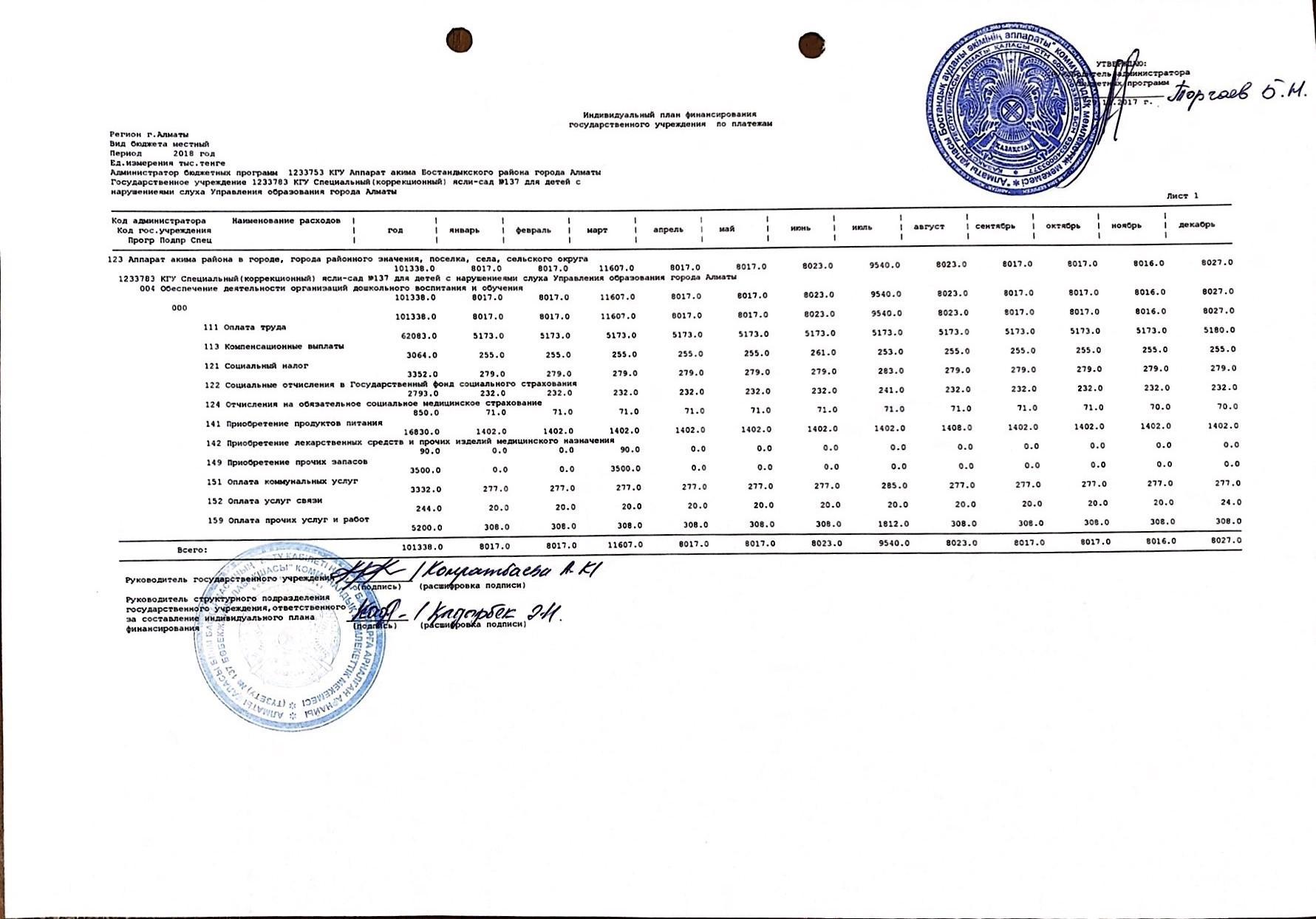 индивидуальный план финансирования за 2018г.